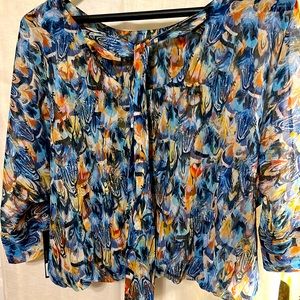 Liverpool painted feather blouse.